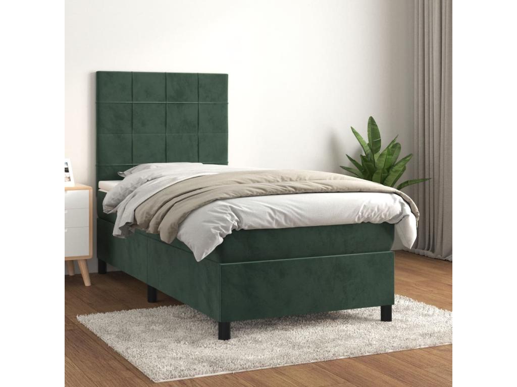 Upholstered bed base with mattress, dark green, 90x200 cm, RSRS12326