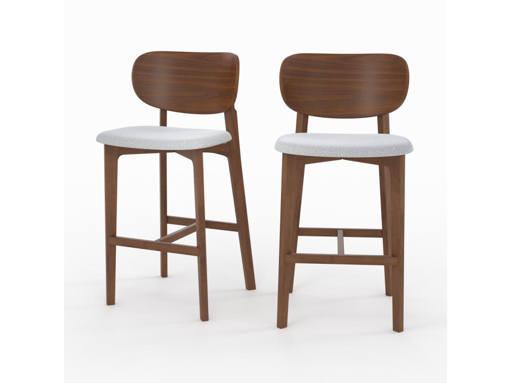 Set of 2 kitchen island chairs, 66 cm, in wood and light grey fabric - Elariva LXRX57566