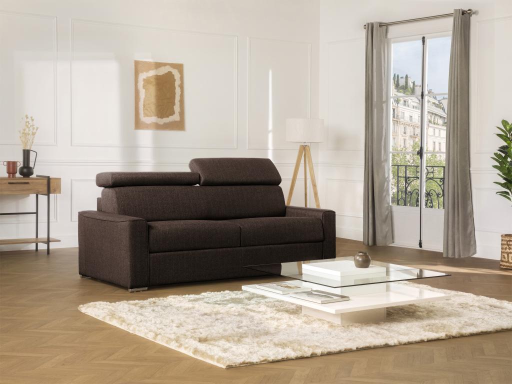 4-seater express convertible sofa in brown fabric - wide sleeping area 160 cm - 18 cm memory foam mattress Elariva DCEX45030