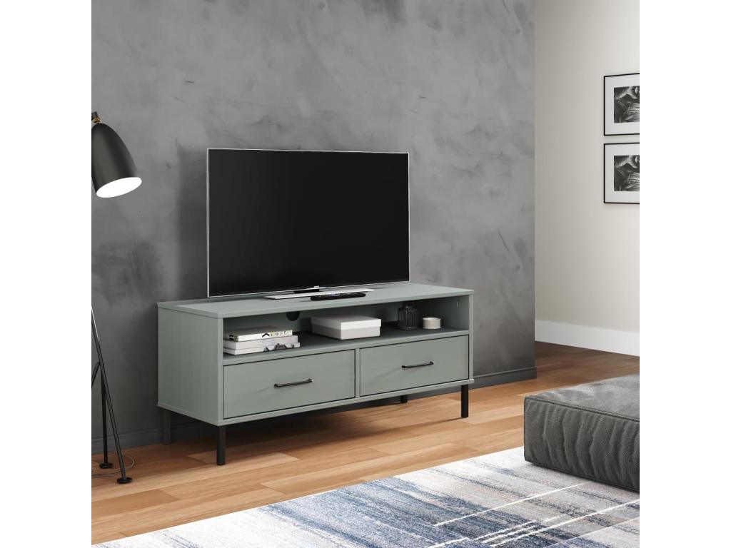 TV stand with metal legs, Grey, Solid pine wood, Lysvia KGTP31308