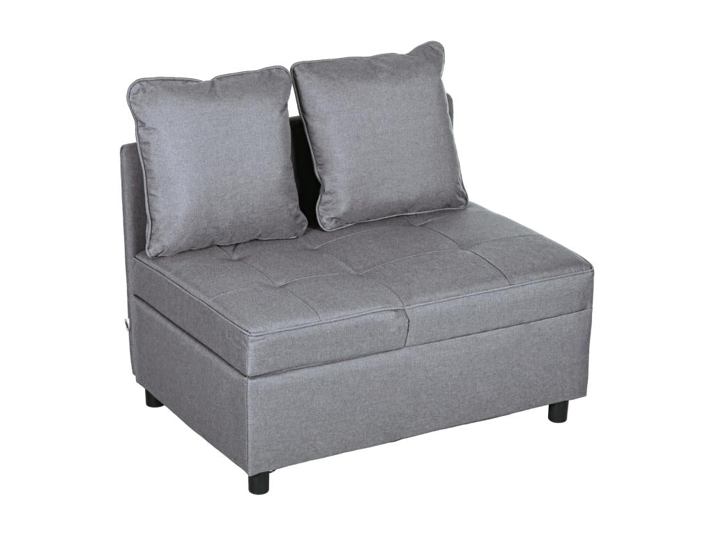 Sofa bed, convertible sofa with reclining backrest, 2 cushions included, tufted-effect seat, grey fabric KQGE23913