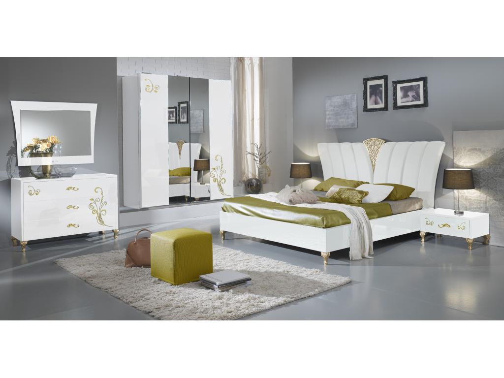 Bedside table with 1 drawer, white and gold lacquered wood design, 60cm TMGO56799