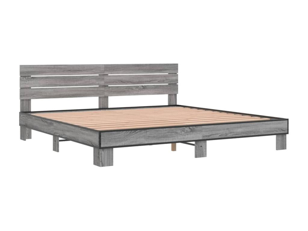 Lysvia bed frame grey 200x200 engineered wood and metal OFRJ75098