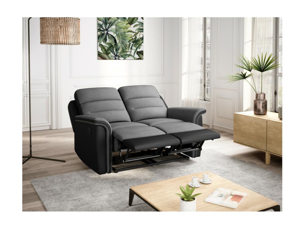 2-Seater Reclining Sofa in Microfiber and Faux Leather - Grey and Black - Elariva LINP78381