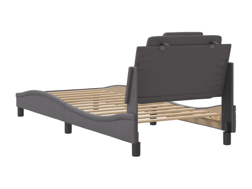 Bed frame with headboard, grey, 90x200 cm, faux leather, LZOK11846