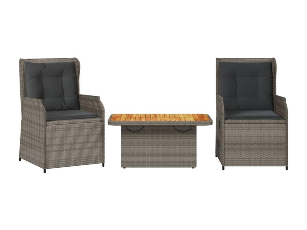 3-piece garden furniture set with cushions, Grey Wicker Resin JEAH19422