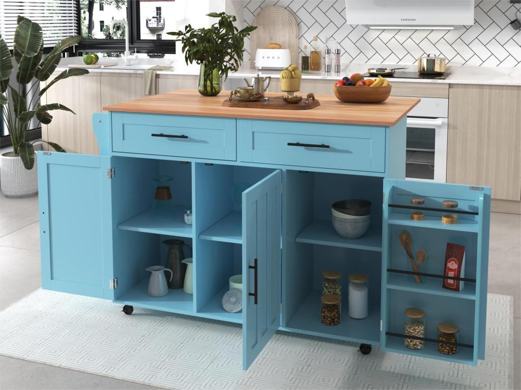 Sideboard with folding console - 2 drawers with storage cabinet doors - Sky Blue NGWY36628