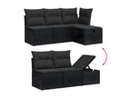 5-piece garden furniture set with cushions, black woven resin DFCC00396
