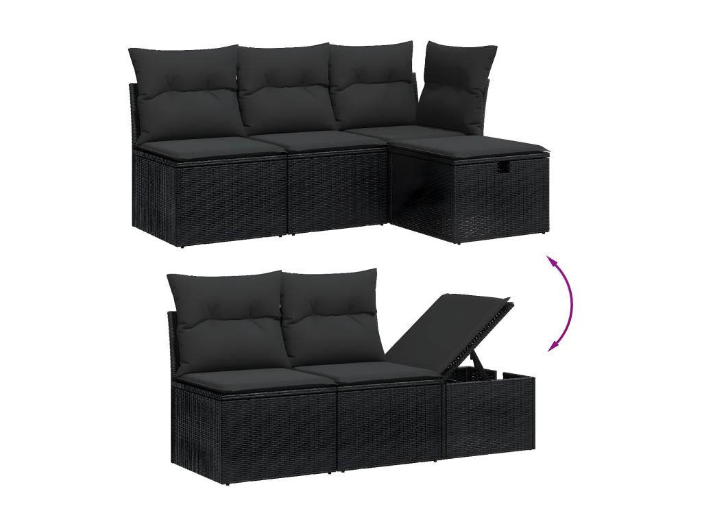 5-piece garden furniture set with cushions, black woven resin DFCC00396