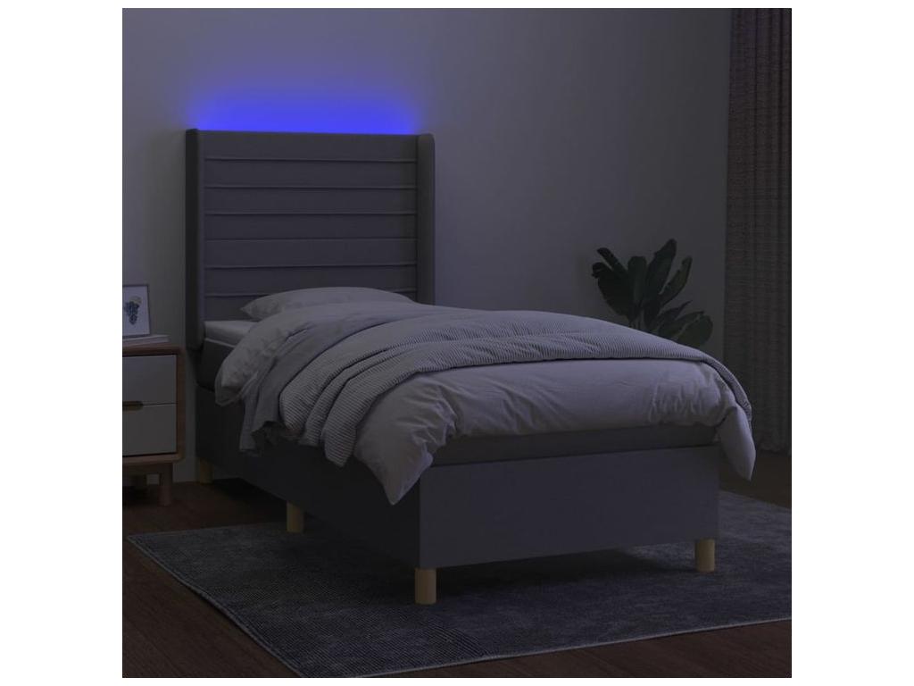 Lysvia bed base with LED mattress, light grey, 80x200 cm, fabric SYLD60768