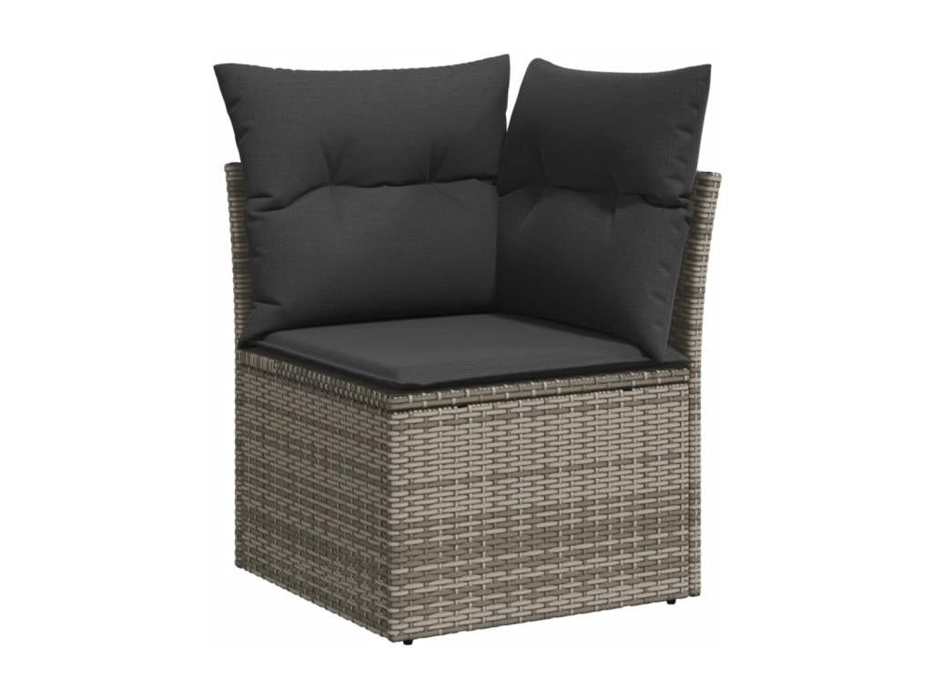 10-piece garden furniture set with cushions, grey woven resin HRMA77972