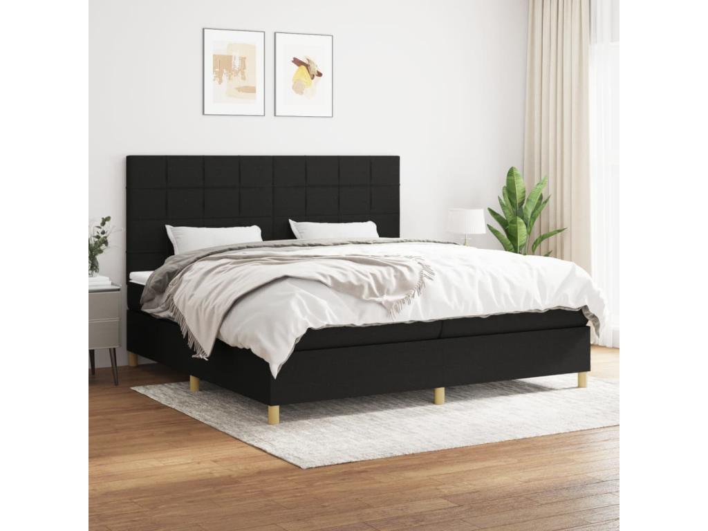 Upholstered bed base with mattress, black, 200x200 cm, fabric WYTK88804
