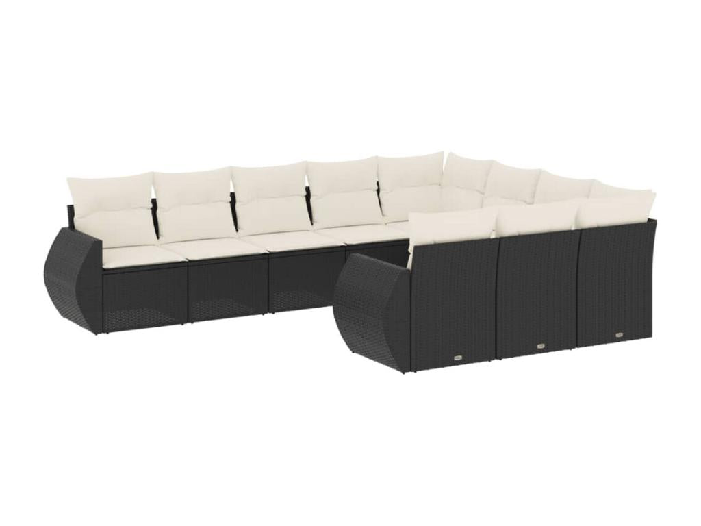10-piece garden furniture set with cushions, black woven resin LFTS84316