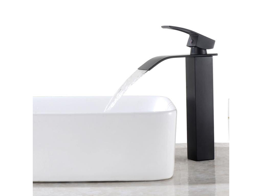 Lysvia Modern Black Bathroom Sink Mixer Tap with Pop-up Waste and Automatic Overflow, Universal XIBM67256