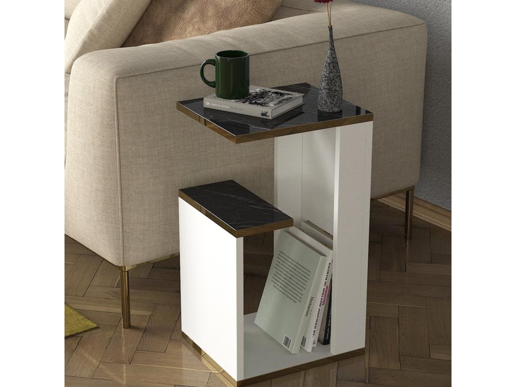 Modern living room side table, white, gold, black, 29.5x60x35 cm UOVS89212