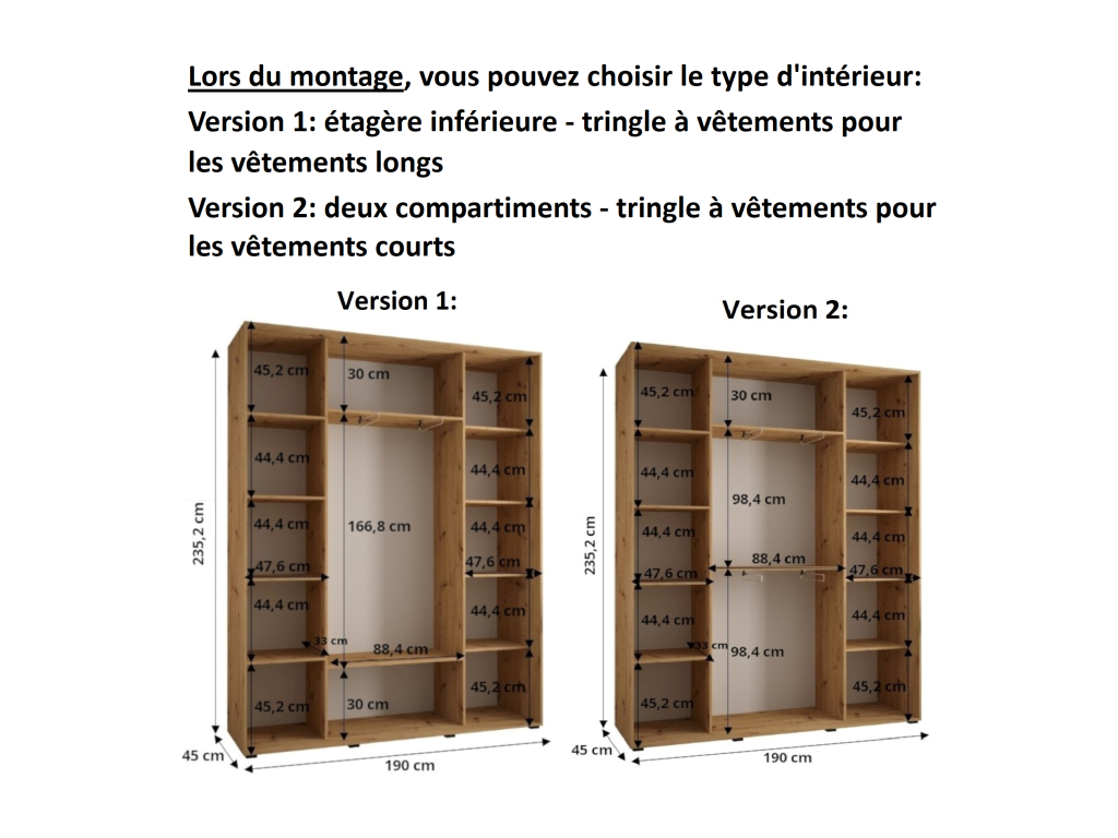 13" Sliding Door Wardrobe 235.2/190/45 3 Doors IOAU70882