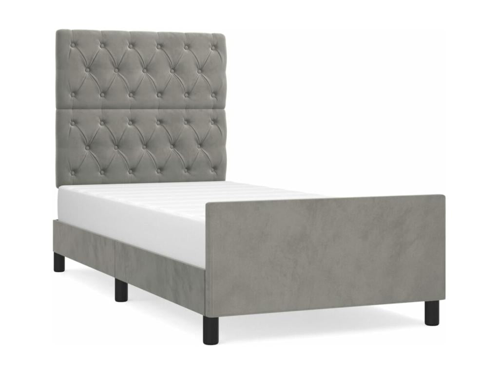 Bed frame with headboard, light grey, 80x200 cm, velvet, MDRW16309