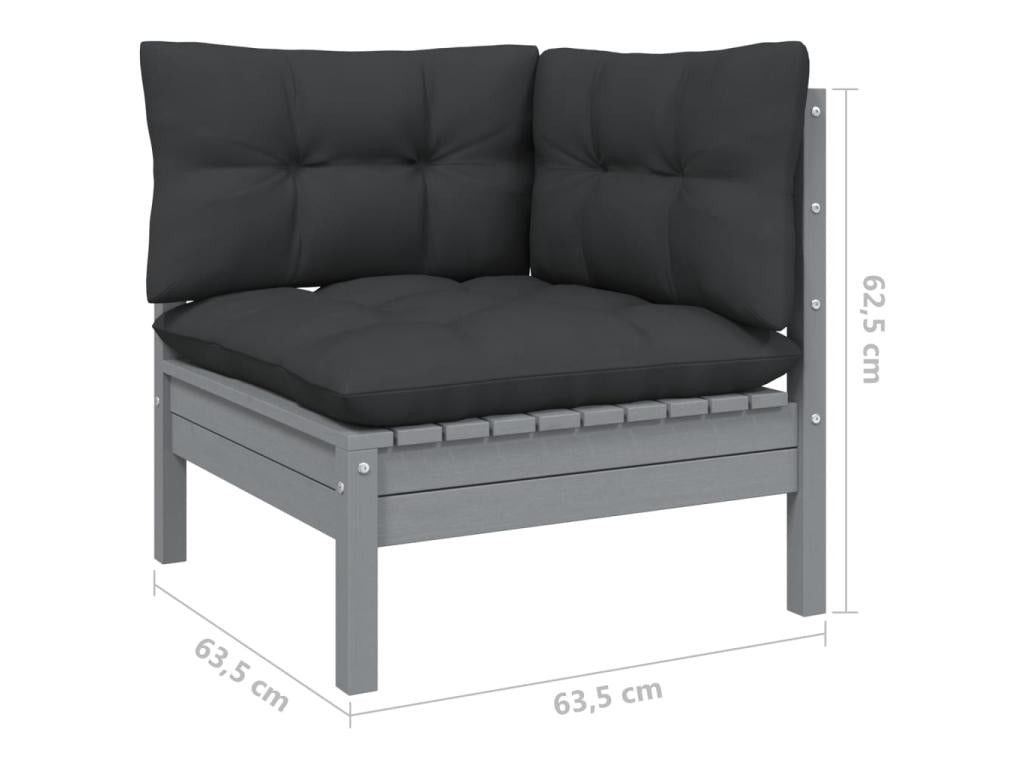 10-piece garden furniture set with cushions, grey pine wood, 3 CXRI68691