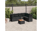 7-piece garden furniture set with cushions, black woven resin PISO41333