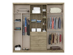 Wardrobe with 2 sliding doors - Mirror and drawers - W240cm - Natural and ivory color - II YDVG85141