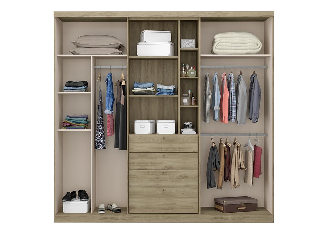 Wardrobe with 2 sliding doors - Mirror and drawers - W240cm - Natural and ivory color - II YDVG85141