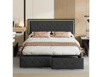 Double bed 140x200cm with LED and 4 drawers - faux leather fabric - Black YFDP80177