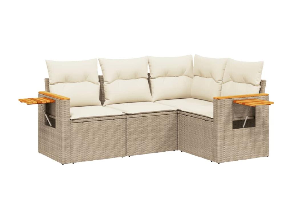 Garden furniture set with cushions, 4 pieces, beige woven resin VSTS12785