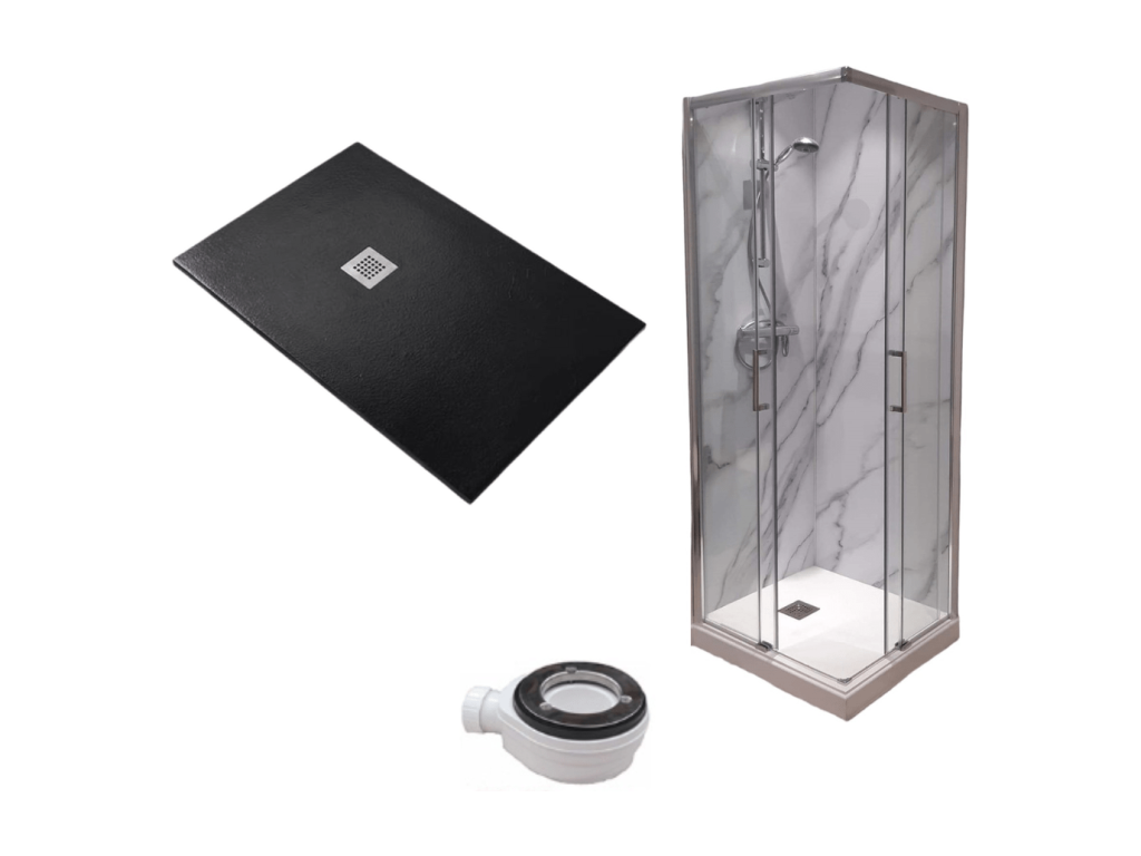 Shower Tray 70x105 cm Extra Thin Black Shower Enclosure 70x105 cm High 200 cm With Corner Opening HNEC85287