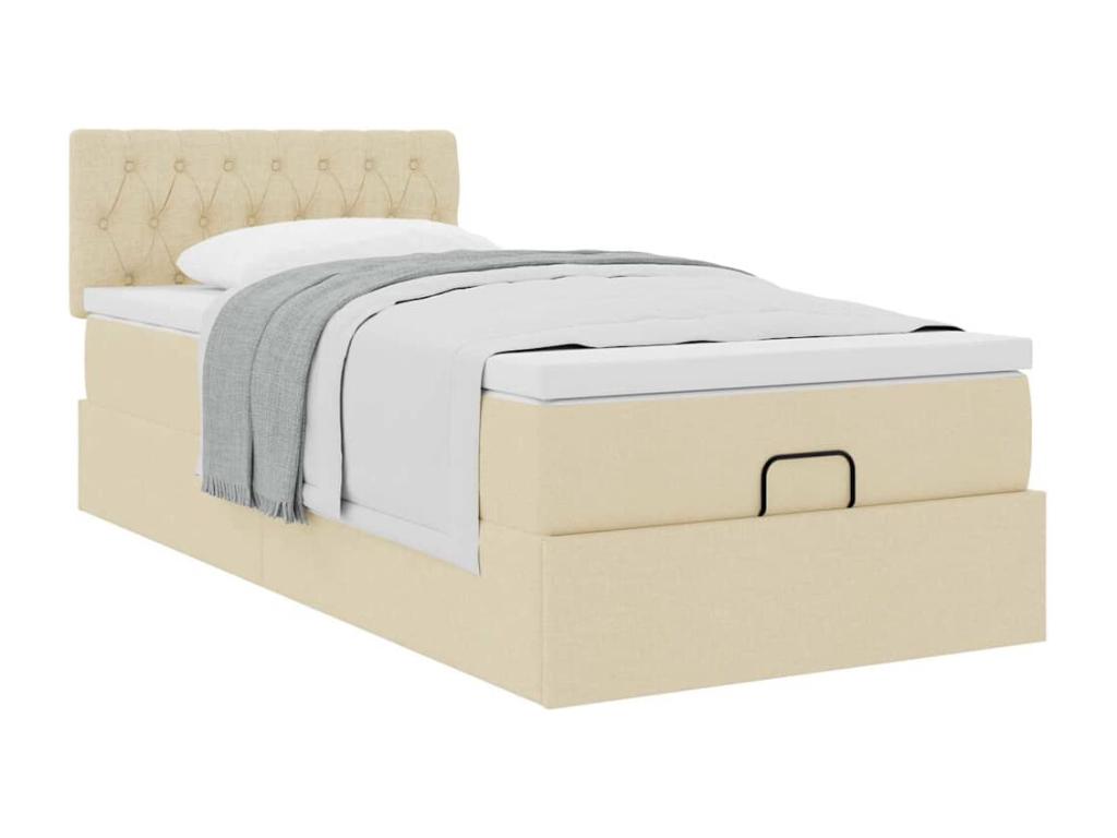Ottoman bed frame with cream mattress 80x200 cm fabric JPYX59969