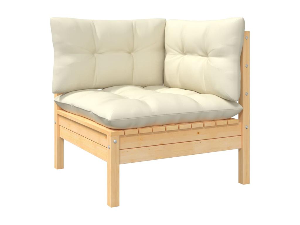 14-piece garden furniture set with cream cushions, solid pine wood, MJEX74458