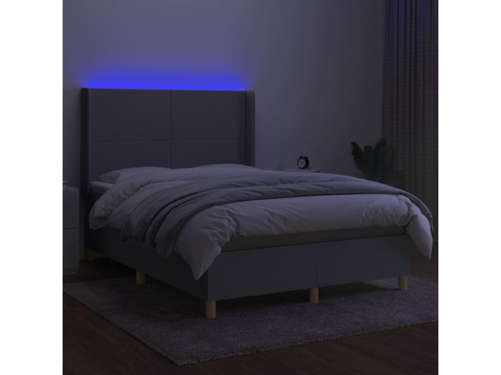 Upholstered bed base and mattress with LED lighting, light grey, 140x200 cm, fabric CHAZ30017