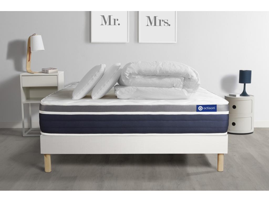 Ready-to-sleep pack: Latex memory foam mattress 180x200 cm, white bed base, 2 pillows, duvet ZGTD69429