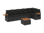 7-piece garden furniture set with cushions, black woven resin FONN82050