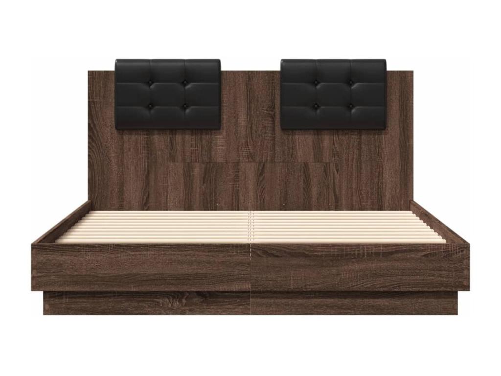 Bed frame with headboard and LED lighting, brown oak, 135x190cm PMCY58340