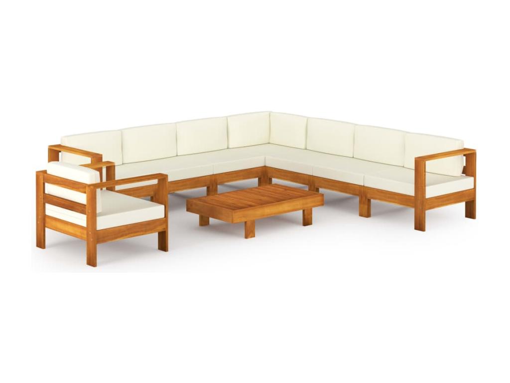 9-piece garden furniture set with cream-white cushions, Elariva wood, NVMO27268