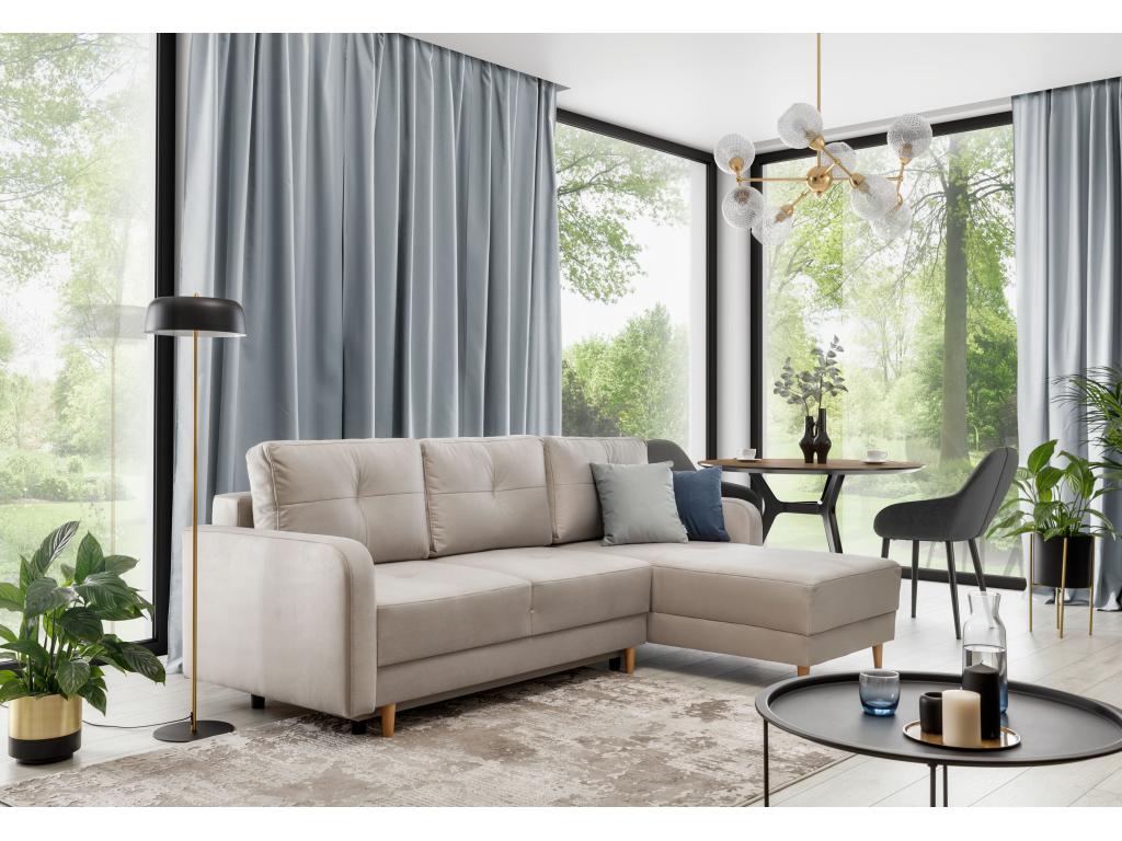 Scandinavian reversible corner sofa in black fabric and light wood legs, 240cm NDTC32379