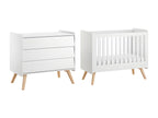 Baby cot 60x120 and 3-drawer vintage chest of drawers, white and wood, JEOL88441