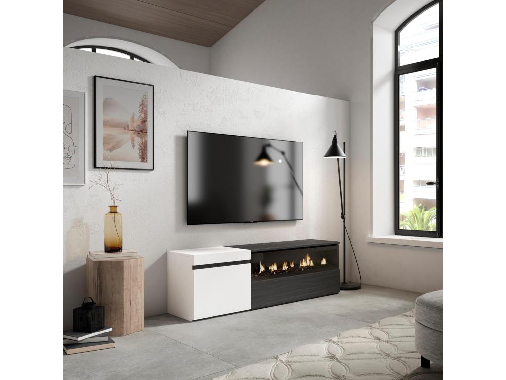 TV Stand/Bench 150x45x35cm For TVs up to 65" Electric Fireplace White and Black HKEL84380