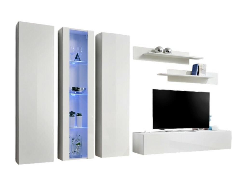 FLY C4 TV unit, glossy white design - Modern and trendy wall-mounted unit for your living room LEJB51443