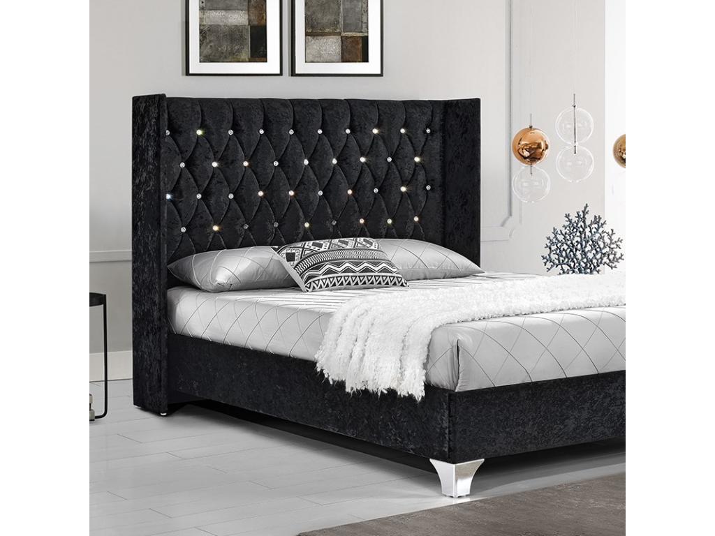 Lysvia Upholstered Bed with Large Headboard - Colors - Black - Sizes - 180x200 ENCG87184