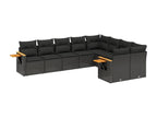 9-piece garden furniture set with cushions, black resin wicker QVEK37345