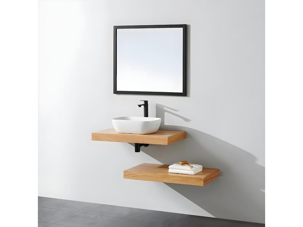 Wall-mounted washbasin unit in oak, 100x46 cm, BFJH53987