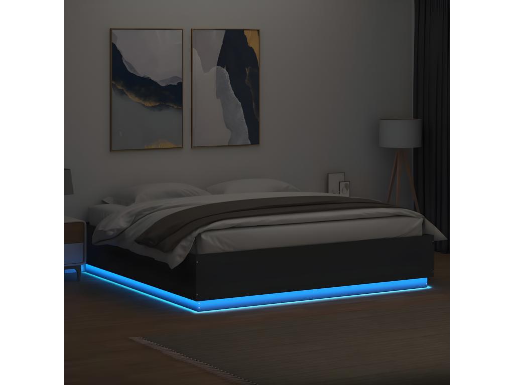 Bed frame with LED lighting, mattress not included, black, 200x200 cm, KLNQ71188