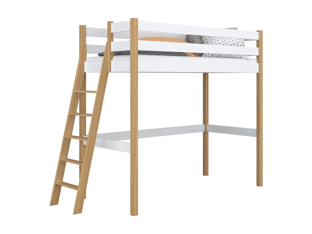 Wooden loft bed N02 White / Natural Oak 100x190 PKXL30106