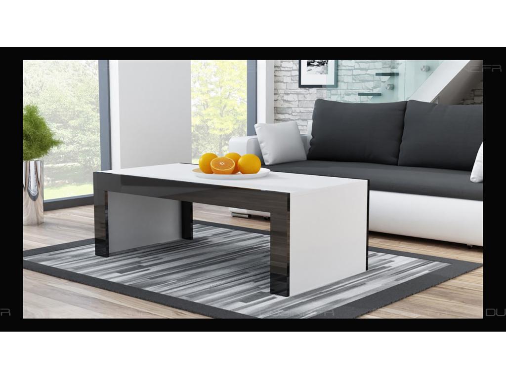 Large matte white coffee table with black lacquered edges QWWP22482