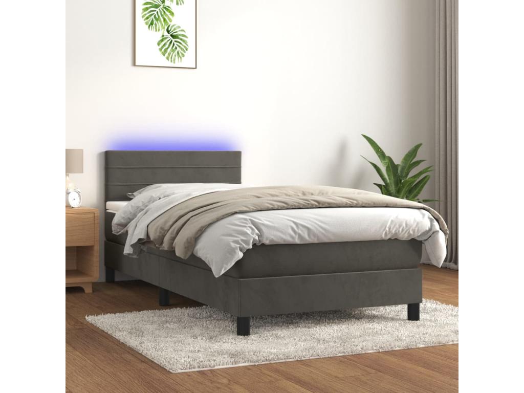 Upholstered bed base and mattress with LED lighting, Dark Grey, 90x200cm, Velvet, HIKB57837