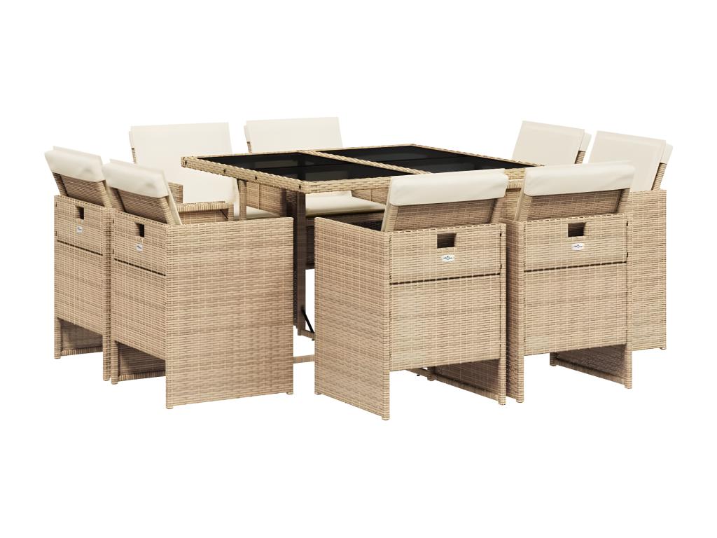 9-piece beige poly rattan garden dining set and cushions QDJL88032