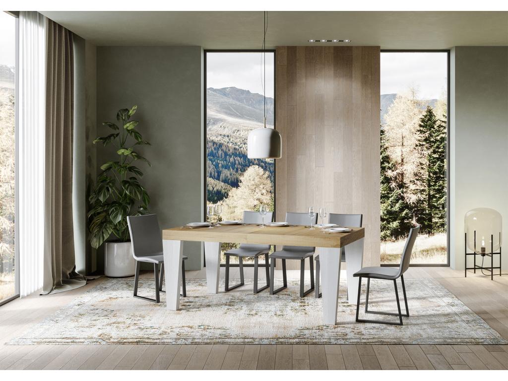 Extendable table 90x160/420 cm, Mixed finish, Natural Oak top, White Ash legs, RWMP67595