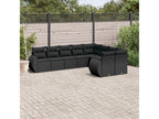 9-piece garden furniture set with cushions, black woven resin ZLQR15607