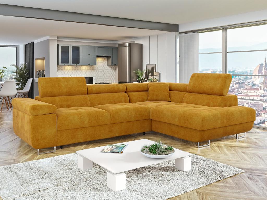 Lysvia Eliferu 100 Yellow Corner Sofa with Sleeping Function and Bedding Box, 274cm, CUMA33793